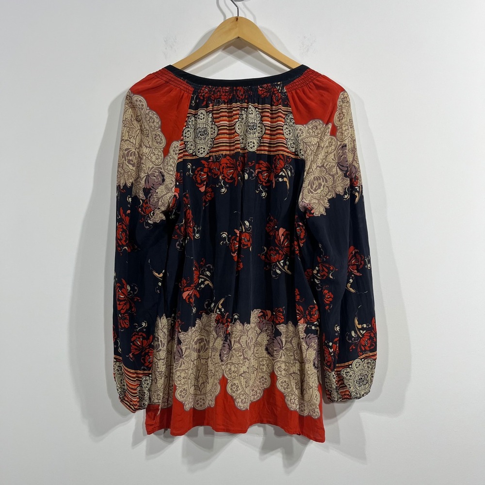 Meadow Rue Silk Floral Paisley Peasant Blouse Womens Large Artsy Old Money Boho - Picture 4 of 10